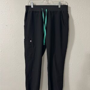 Figs Women’s Black Jogger Scrub Pants with Teal Drawstring